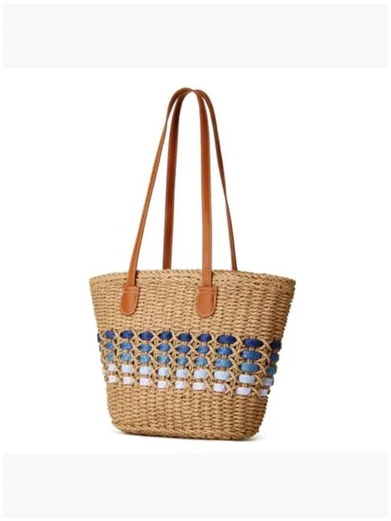 Straw Woven Tote Bag Shoulder Handbag Beach Vacation Travel Purse - Picture 3 of 7